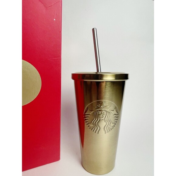 RARE 2014 Starbucks Gold Stainless Steel Tumbler NEW! - Picture 2 of 8